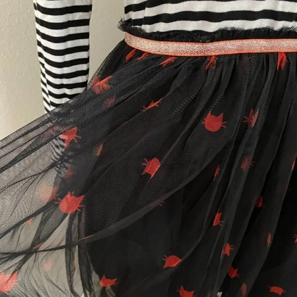 Target Cat & Jack™ Girls' Halloween Long Sleeve Tulle Dress Black/White XL 14